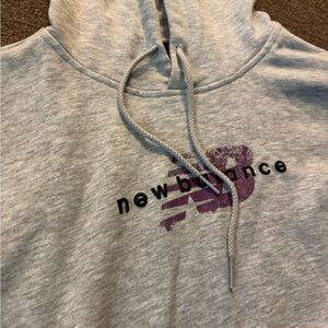 New Balance Light Gray Hoodie with Purple Logo